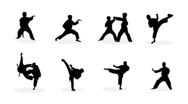 colección vectorial de ilustraciones de silueta de karate