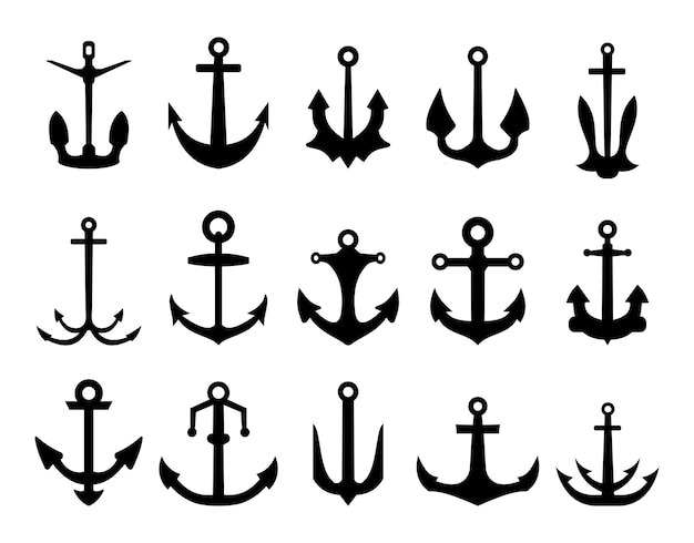 Colección vectorial de ilustraciones de siluetas de ancla