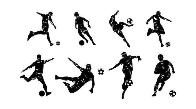 Vector colección vectorial de ilustraciones de siluetas de jugadores de fútbol