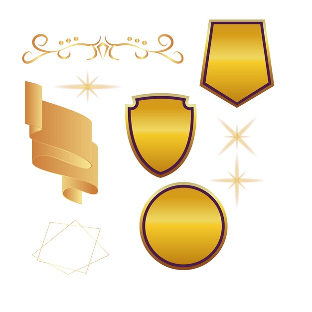 Colección vectorial de insignias de oro y plata y etiquetas de diferentes formas