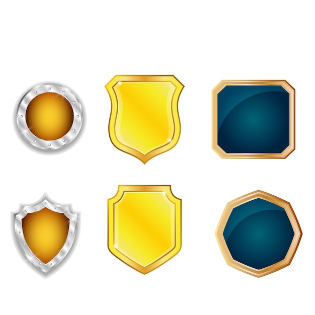 Colección vectorial de insignias de oro y plata y etiquetas de diferentes formas