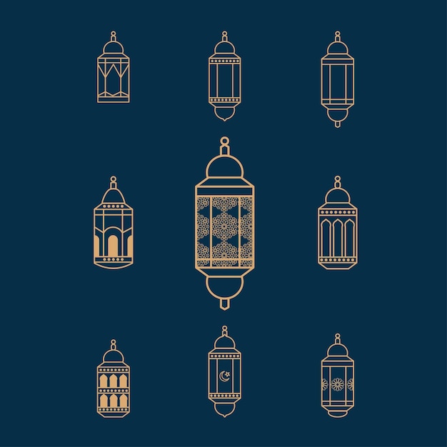 Colección vectorial de linternas islámicas para diseños decorativos de Ramadán y Eid