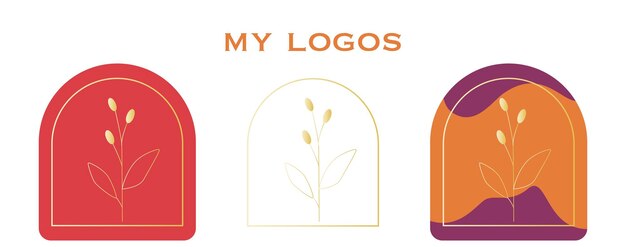 Colección vectorial de logotipos con estilo Delicadas hojas y marcos en colores brillantes
