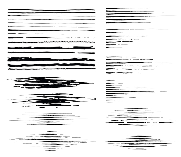 Colección vectorial de manchas dibujadas a mano con pincel de tinta negra aisladas sobre un fondo blanco