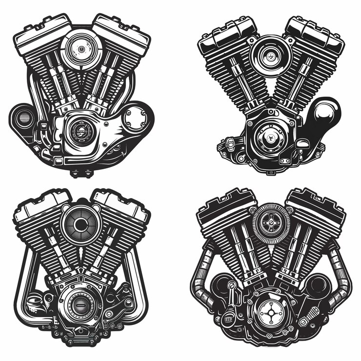 Colección vectorial de motores de motocicletas antiguas