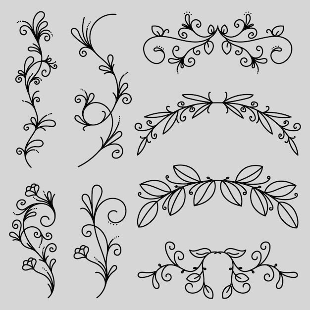 Vector colección vectorial de ornamentos de líneas florales de hojas