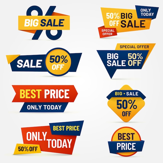Colección vectorial de pancartas de ventas coloridas gratuitas
