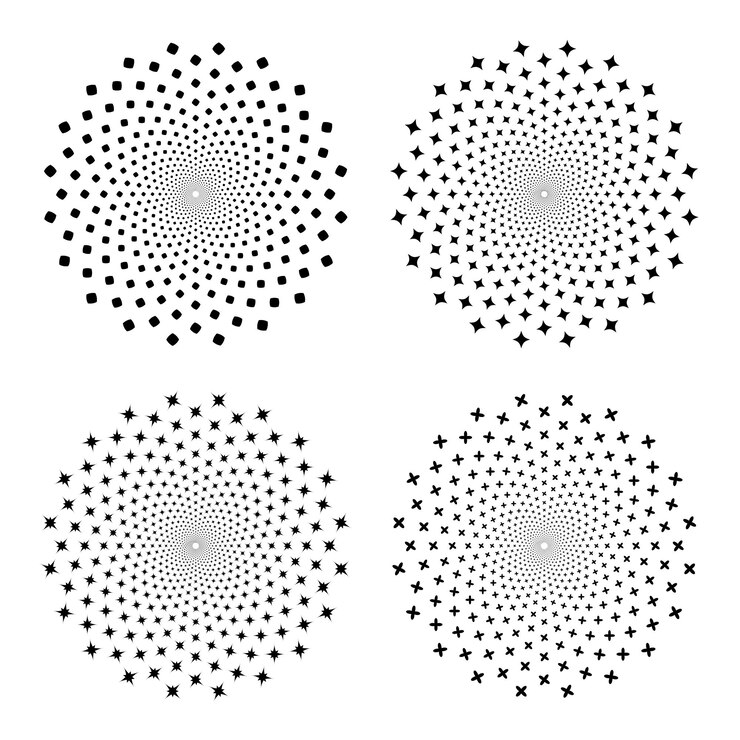 colección vectorial de patrones en espiral que forman una ilusión