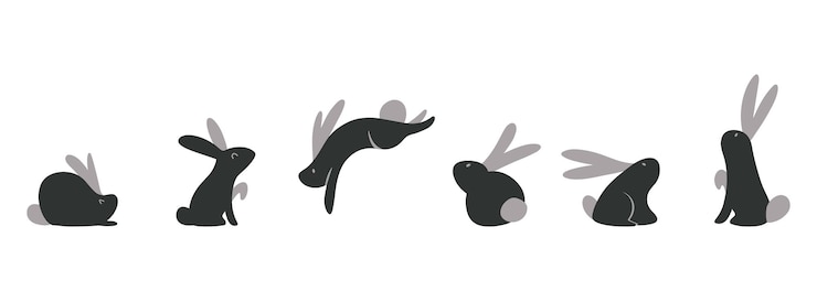 Vector colección vectorial de siluetas de conejos negros planos para el diseño de iconos de decoración de año nuevo