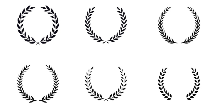 Vector colección vectorial de siluetas de coronas de laurel blanco y negro