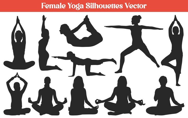 Colección vectorial de siluetas femeninas haciendo yoga