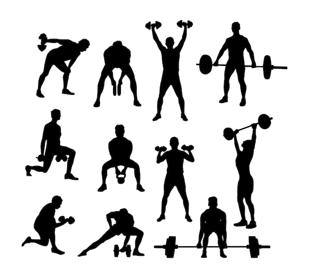 Vector colección vectorial de siluetas de gimnasio de fitness