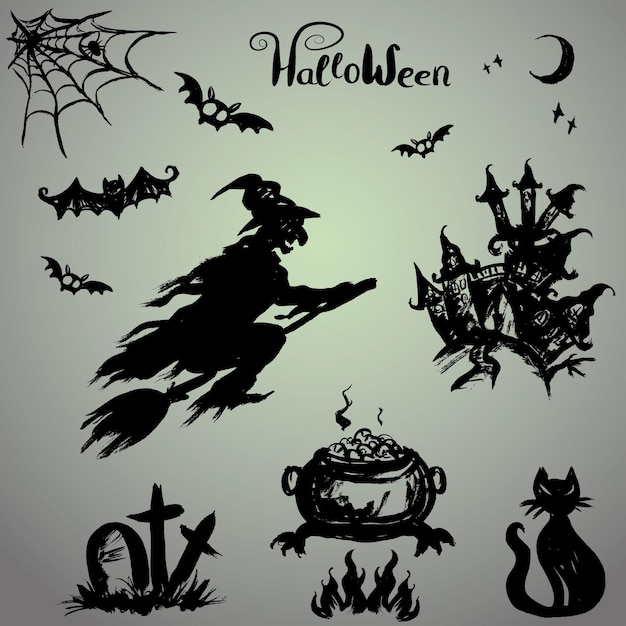 Colección vectorial de siluetas de halloween