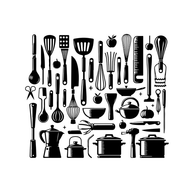 Vector colección vectorial de siluetas de herramientas de cocina