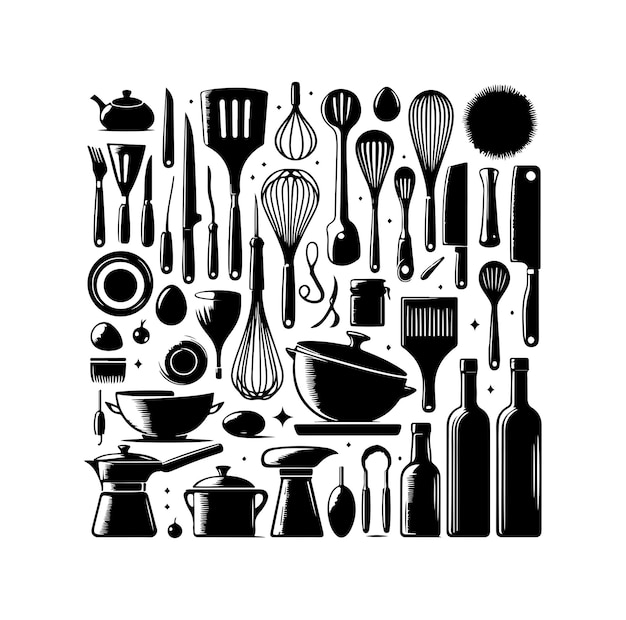 Vector colección vectorial de siluetas de herramientas de cocina