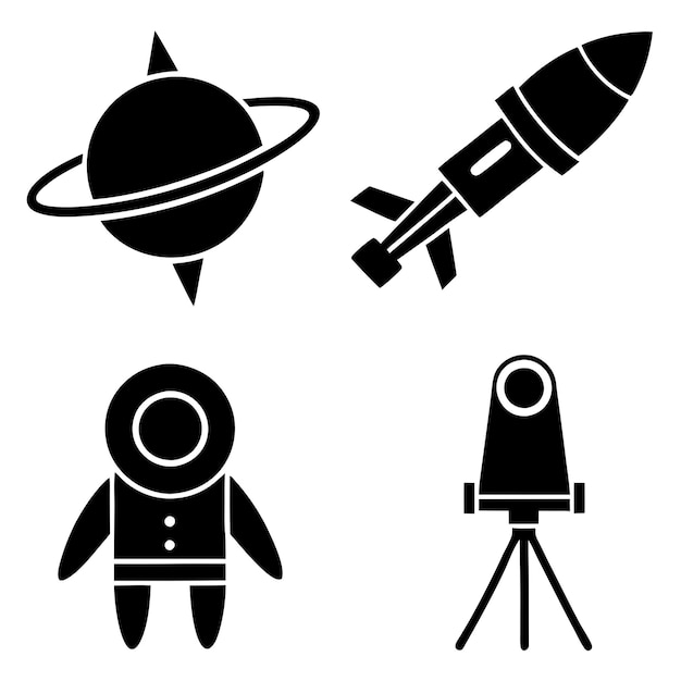 Colección vectorial de siluetas de íconos de Space Bundle para el diseño