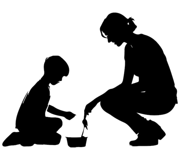 Colección vectorial de siluetas de mamá e hijos caminando