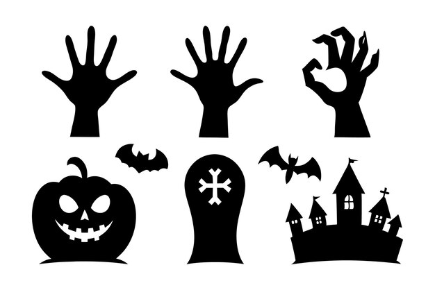 Colección vectorial de siluetas de manos de zombies espeluznantes de Halloween