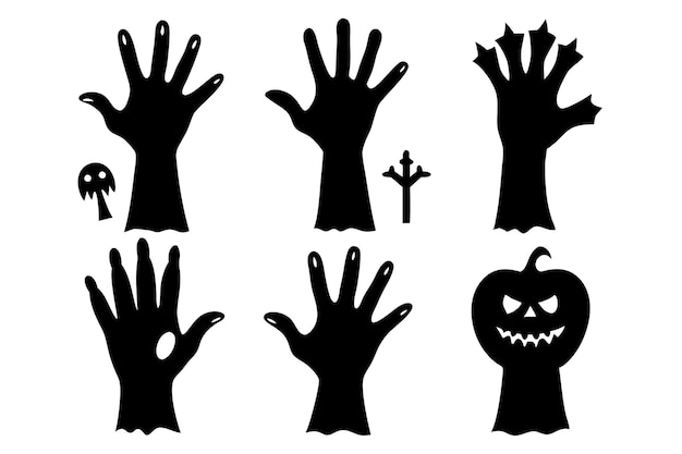 Colección vectorial de siluetas de manos de zombies espeluznantes de Halloween