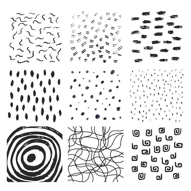 Colección vectorial de tinta dibujada a mano líneas de textura de escotilla puntos de escotillado trazos y gráficos abstractos