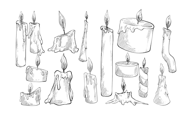 Colección de velas dibujadas a mano.