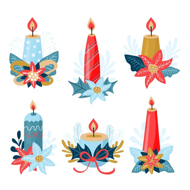 Colección velas navideñas dibujadas a mano