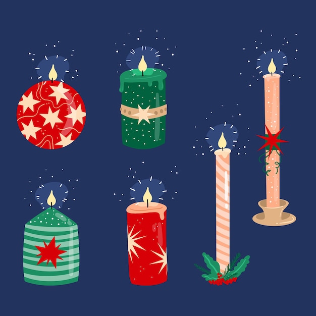 Colección de velas navideñas de diseño plano