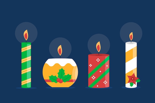 Colección de velas navideñas de diseño plano