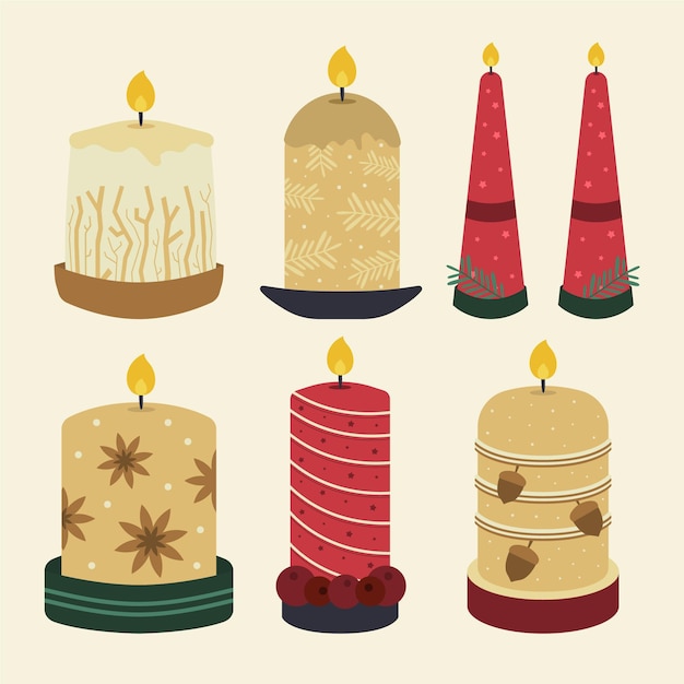 Colección de velas navideñas de diseño plano
