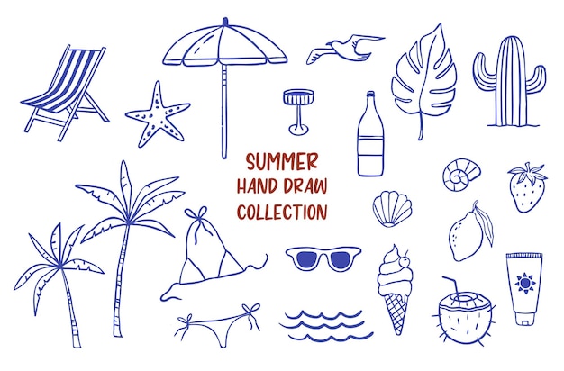 Colección de verano de dibujo a mano helado de palma estilo de dibujo de lápiz de colores italiano la dolce vita