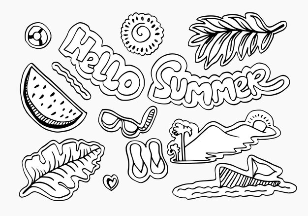 Colección de verano de Hello en estilo doodle para pancartas y más
