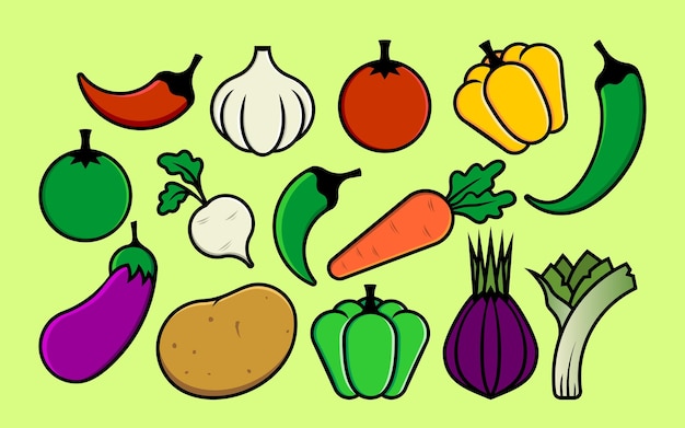 Colección de verduras dibujadas a mano por vectores EPS