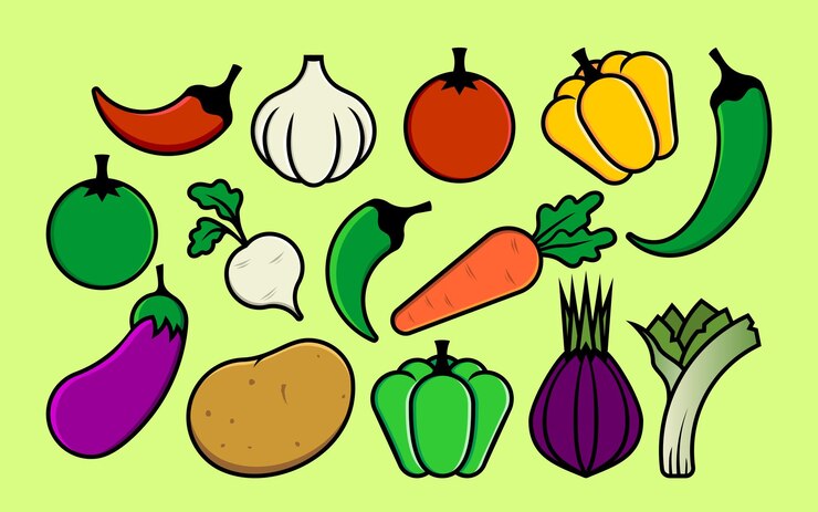 Colección de verduras dibujadas a mano por vectores EPS