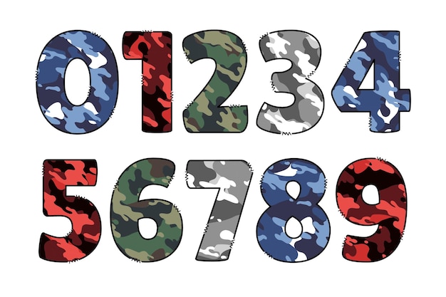 Colección versátil de ilustraciones de letras Doodle de la fuente de color del ejército