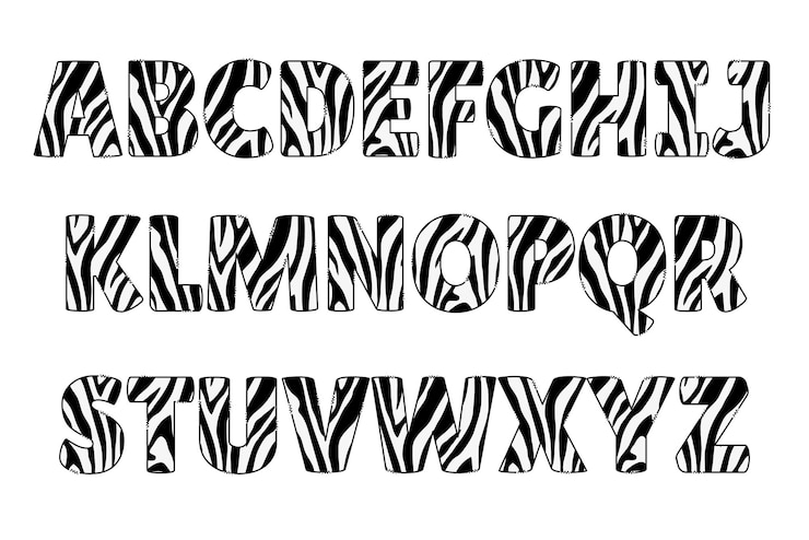 Vector colección versátil de ilustraciones de letras de doodle de fuente de color zebra