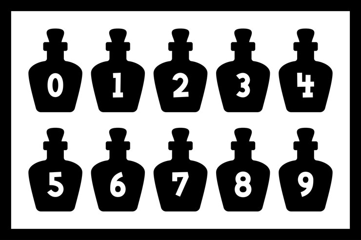 Vector colección versátil de números de pociones para diversos usos