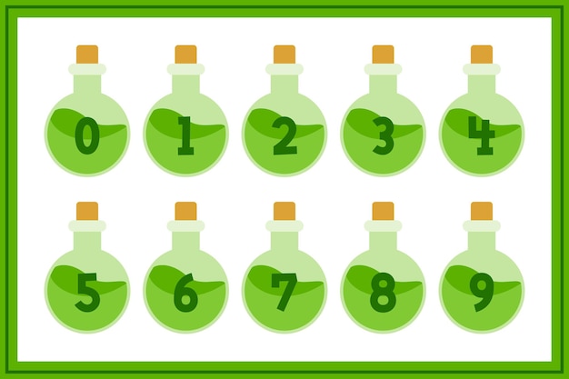 Colección versátil de números de pociones verdes para diversos usos