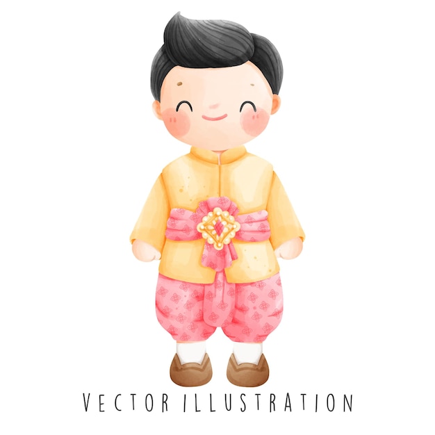 Vector colección de viajes de tailandia acuarela del hombre tailandés ilustración vectorial