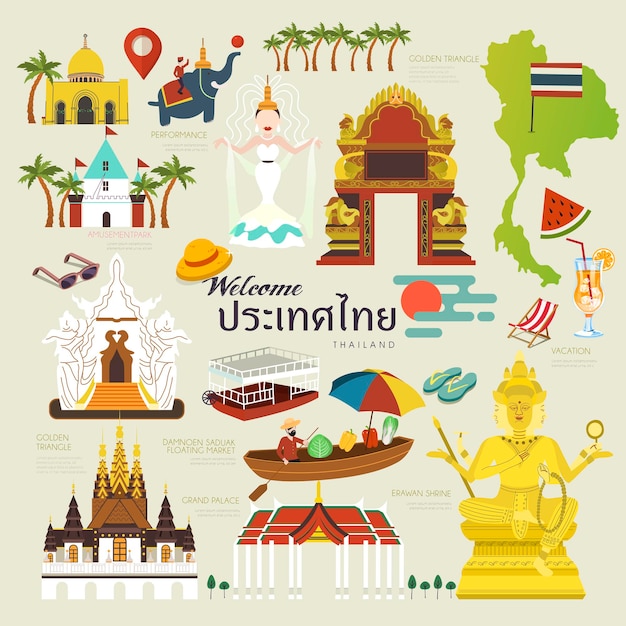 Vector colección de viajes a tailandia