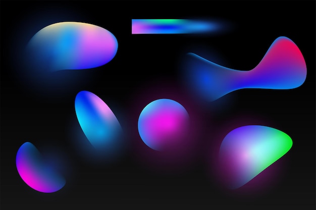 Una colección de vibrantes formas abstractas que mezclan los tonos azul púrpura y rosa ilustración vectorial