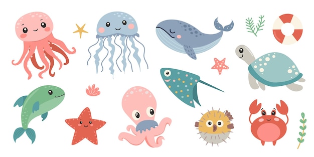 Vector colección de vida marina ilustración vectorial