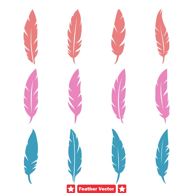 Colección de vientos susurrantes siluetas vectoriales de plumas aireadas para un arte tranquilo