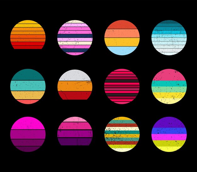 Colección Vintage y Retro Grunge Sunset plantilla vectorial para el diseño de camisetas