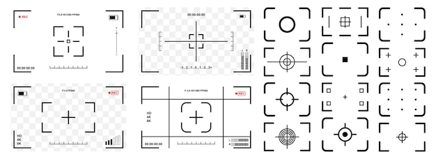 Colección de visores de cámaras fotográficas conjunto de imágenes de cámaras de vídeo y fotografías colección de plantillas de visor de cámaras videográficas