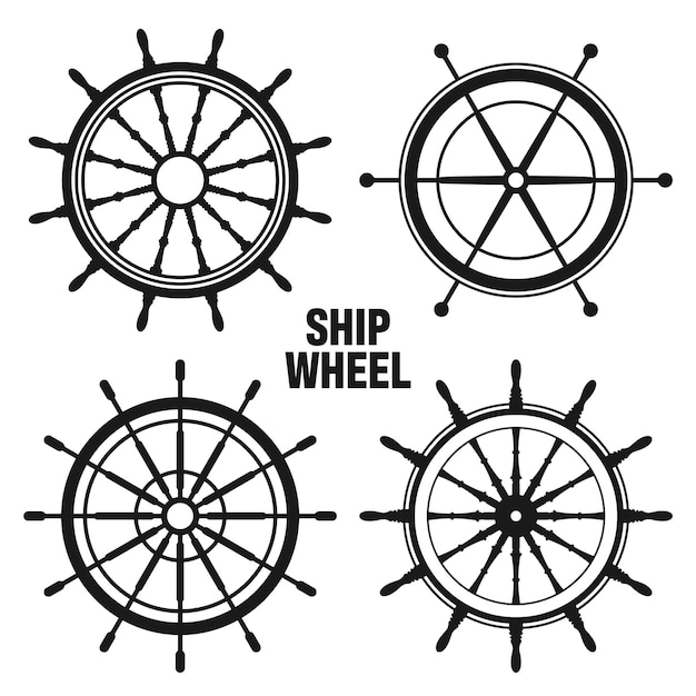 Colección de volantes antiguos Barco yate símbolo de rueda retro Icono de timón náutico Elemento de diseño marino Ilustración vectorial