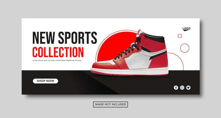 Vector colección de zapatos deportivos promoción venta redes sociales plantilla de banner de facebook