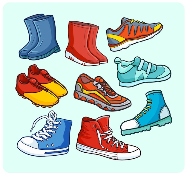 Vector colección de zapatos en estilo doodle simple