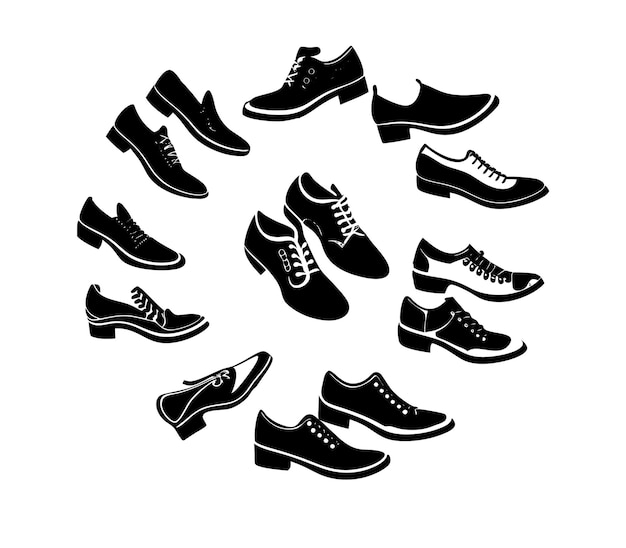 Colección de zapatos para hombres de color negro Ilustración vectorial de silueta