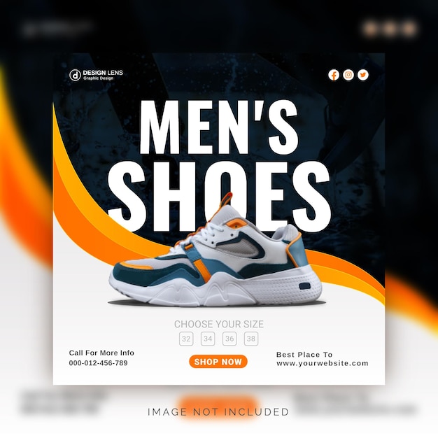 Vector colección de zapatos para hombres zapato degradado naranja banner de redes sociales plantilla de publicación de instagram