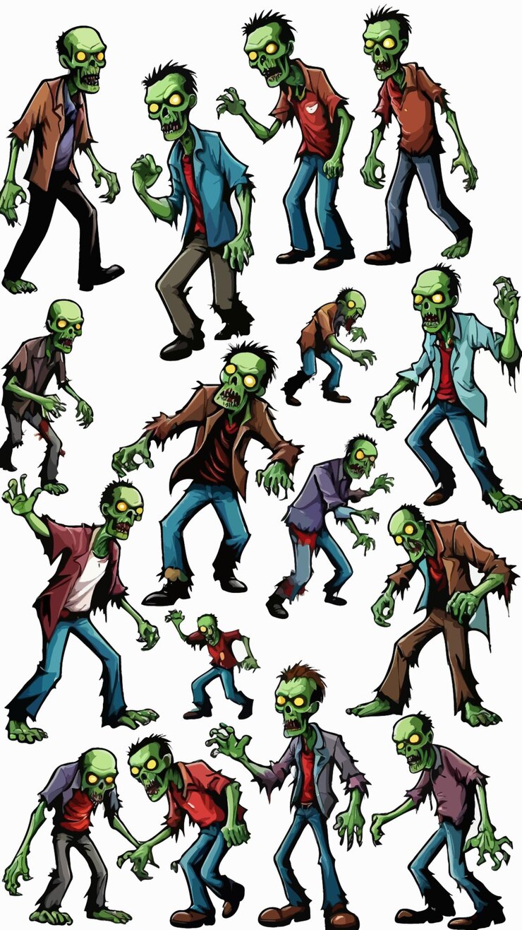 Vector una colección de zombies de dibujos animados de arte vectorial